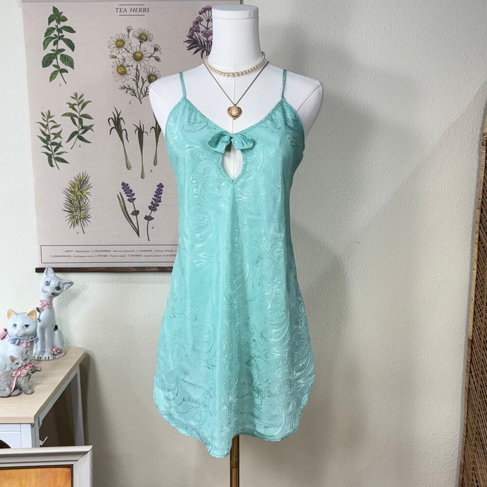 Vtg 90s Paisley Satin Mini Slip Dress Sexy Romantic Femme Coquette Dolly Fairy S